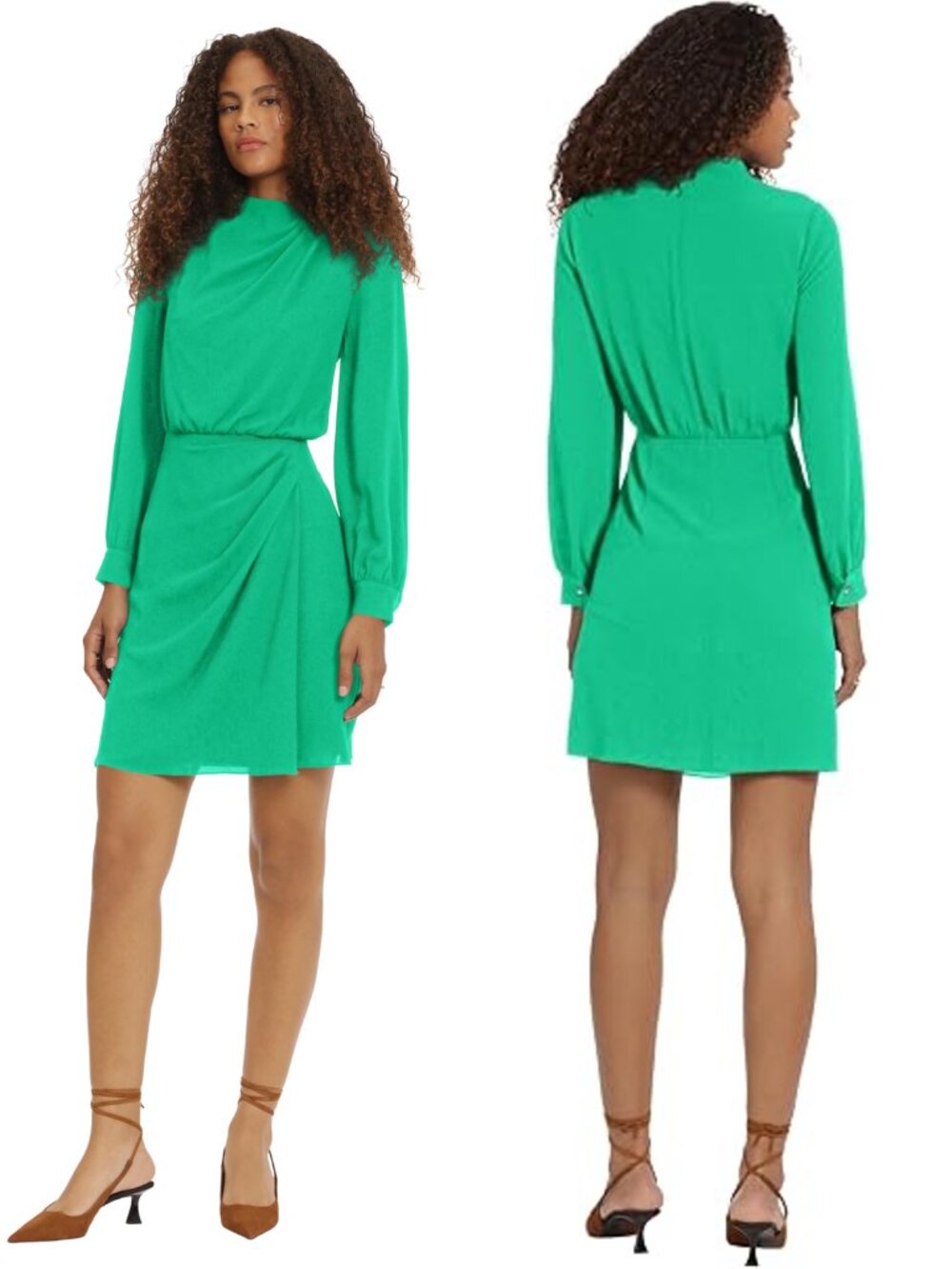 NWT New Donna Morgan Draped Long Sleeve Mini Dress In Bright Jade Size 4